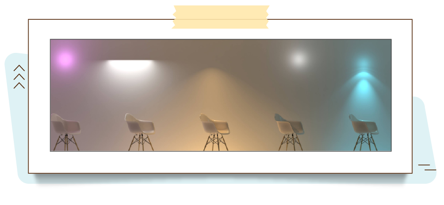 A imagem mostra os diferentes efeitos de iluminação sobre uma cadeira conforme os diferentes tipos de luzes disponíveis no V-Ray.